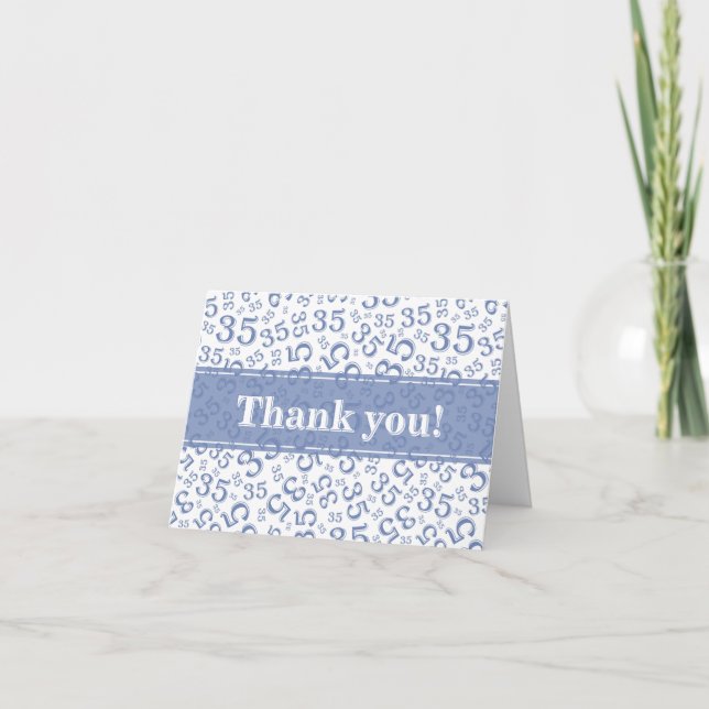 Milestone 35 Random Number Pattern Blue/White Letterpress Thank You Card (Front)