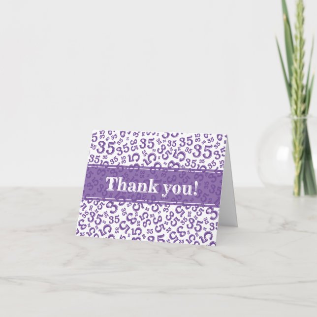 Milestone 35 Random Number Pattern Purple/White Thank You Card (Front)