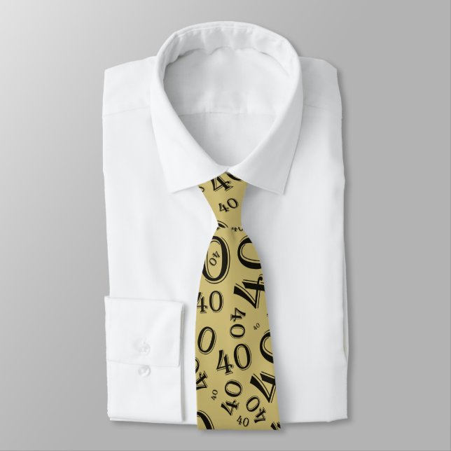 Milestone 40 Random Number Pattern Gold/Black Neck Tie (Tied)