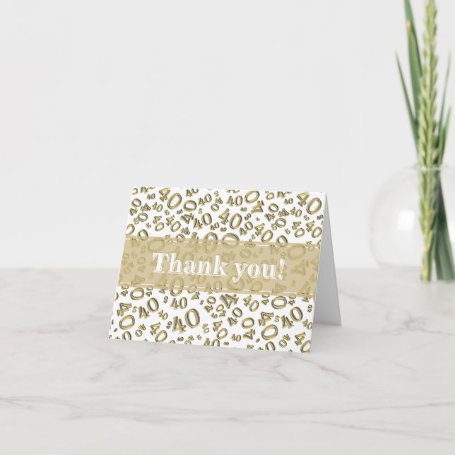 Milestone 40 Random Number Pattern Gold/White Letterpress Thank You Card (Front)