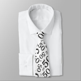 Milestone 50 Random Number Pattern Black/White Neck Tie