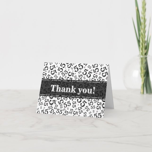 Milestone 55 Random Number Pattern Black/White Letterpress Thank You Card (Front)