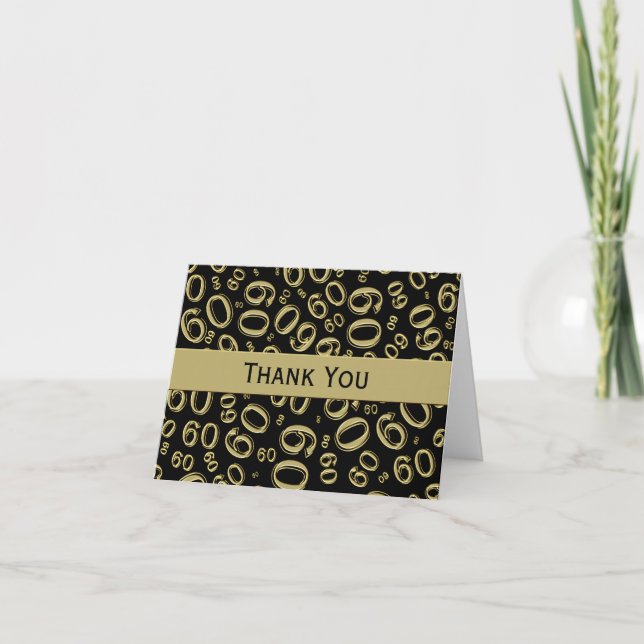 Milestone 60 Random Number Pattern Black/Gold Letterpress Thank You Card (Front)