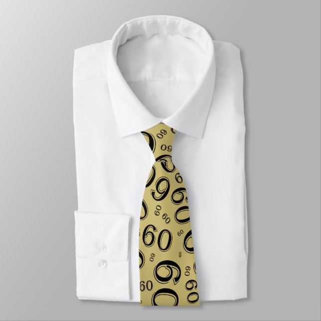 Milestone 60 Random Number Pattern Black/Gold Neck Tie (Tied)
