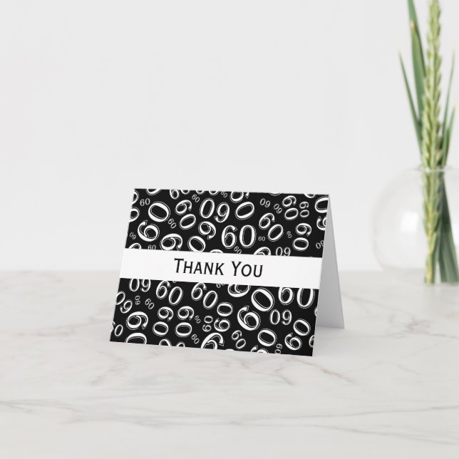 Milestone 60 Random Number Pattern Black/White Letterpress Thank You Card (Front)