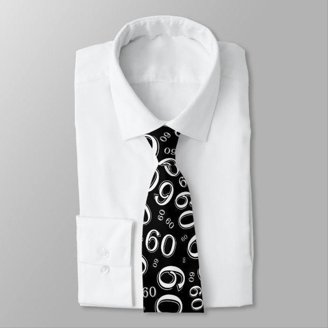 Milestone 60 Random Number Pattern Black/White Neck Tie (Tied)