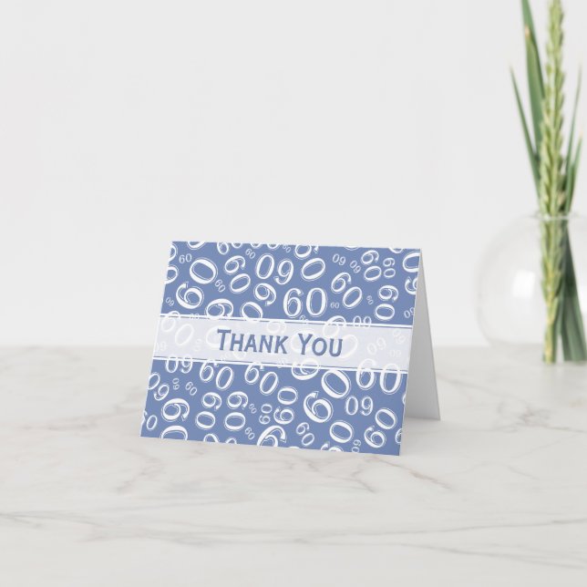 Milestone 60 Random Number Pattern Blue/White Letterpress Thank You Card (Front)