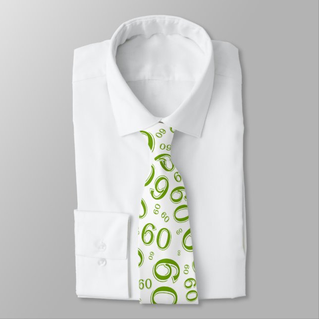 Milestone 60 Random Number Pattern Green/White Neck Tie (Tied)