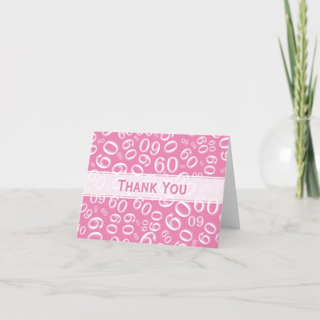 Milestone 60 Random Number Pattern Pink/White Thank You Card (Front)
