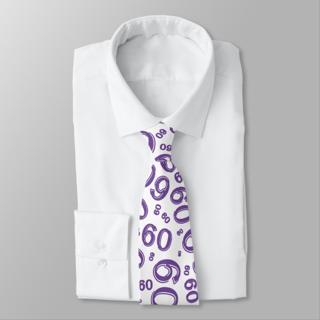Milestone 60 Random Number Pattern Purple/White Neck Tie (Tied)