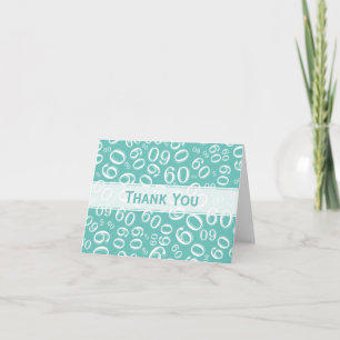 Milestone 60 Random Number Pattern Teal/White Thank You Card