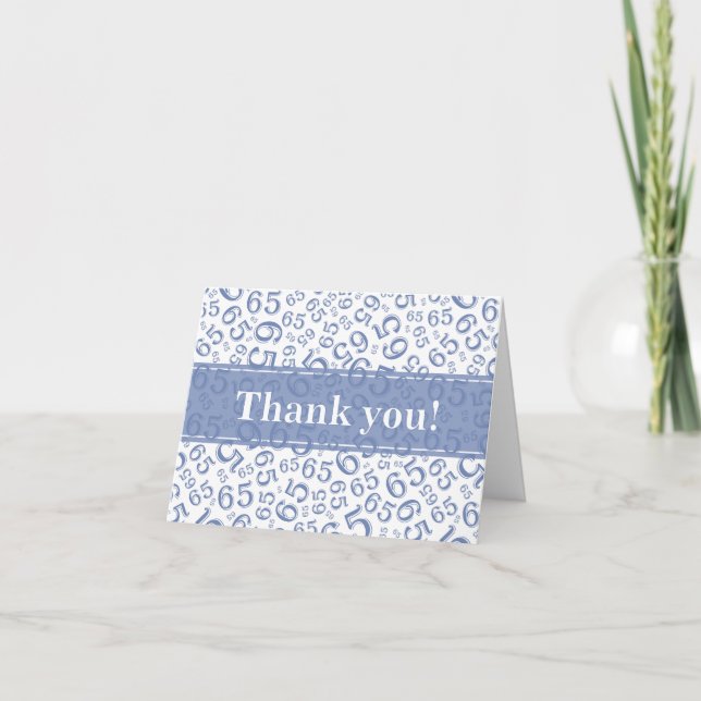 Milestone 65 Random Number Pattern Blue/White Letterpress Thank You Card (Front)