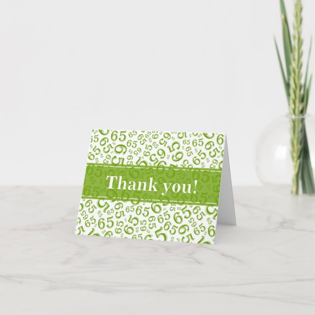 Milestone 65 Random Number Pattern Green/White Thank You Card (Front)