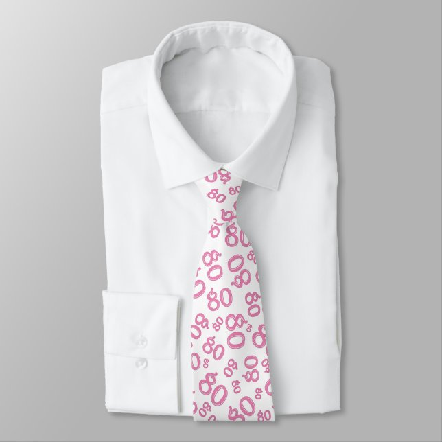 Milestone 80 Random Number Pattern Pink/White Neck Tie (Tied)