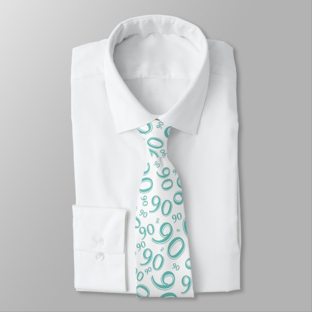 Milestone 90 Random Number Pattern Teal/White Neck Tie (Tied)