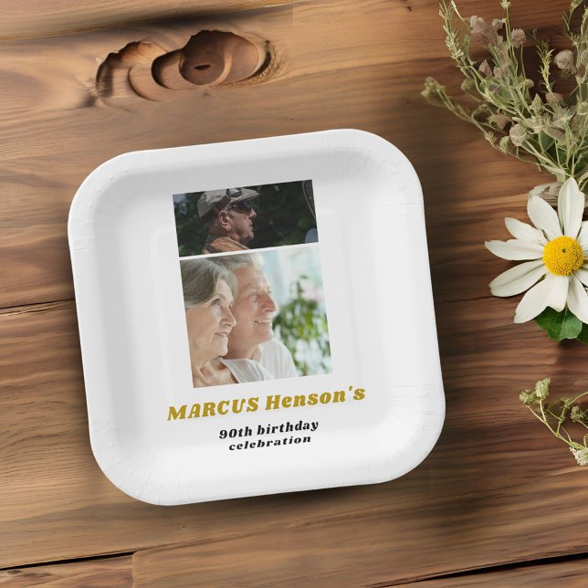 Milestone 90th Birthday 2 Photos Paper Plates (Creator Uploaded)