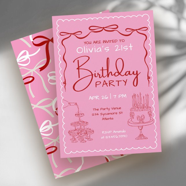 Milestone Adult Birthday Party Whimsical 21st Invitation (Available in both printed and instant download digital formats.)