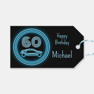 Milestone Age Black / Blue Birthday Racecar Men's Gift Tags