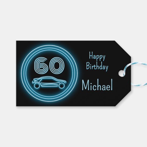 Milestone Age Black  Blue Birthday Racecar Mens Gift Tags