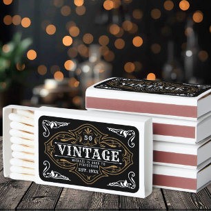 Milestone Any Year Black Gold Birthday Favor Matchboxes