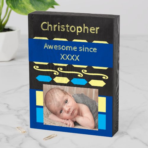 Milestone awesome since add photo blue yellow wooden box sign
