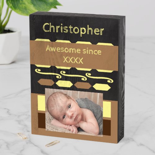 Milestone awesome since add photo brown yellow wooden box sign