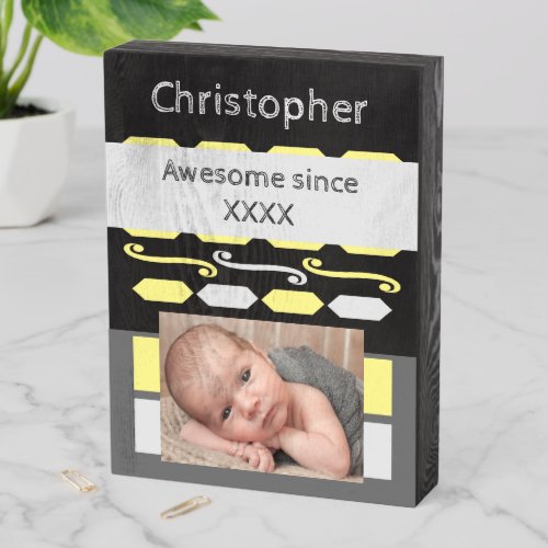Milestone awesome since add photo grey yellow wooden box sign
