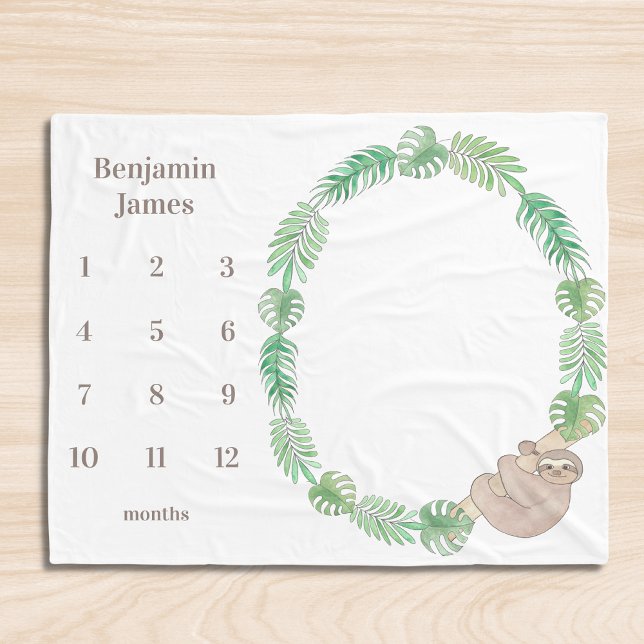Milestone Baby Blanket Cute Sloth Boy Name (Creator Uploaded)