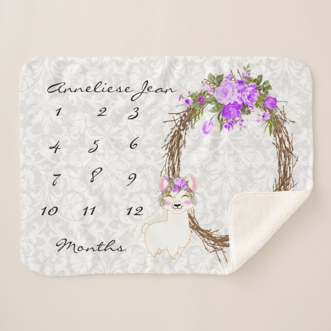 Milestone Baby Blanket - Llama - Purple (Front (Horizontal))