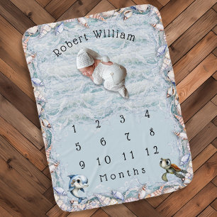 Milestone Baby Boy Ocean Friends Custom Blanket