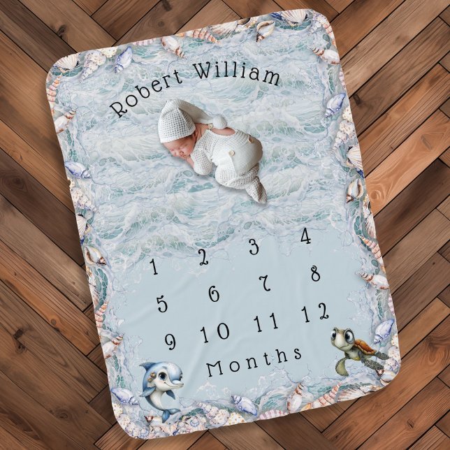 Milestone Baby Boy Ocean Friends Custom Blanket (Creator Uploaded)