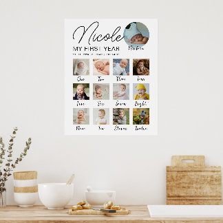 Milestone Baby First Year 12 Months Photo Collage Poster