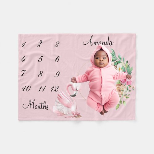 Milestone Ballerina Flamingo Flower Baby Keepsake Fleece Blanket