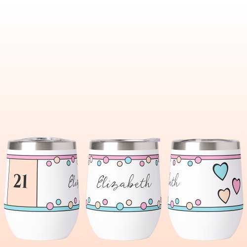 Milestone birthday 21st name turquoise pink thermal wine tumbler