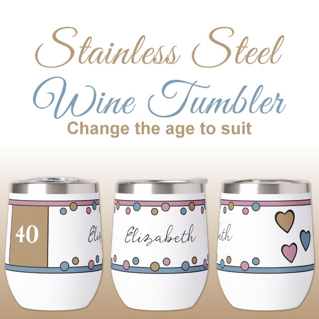 Milestone birthday 40th name brown blue thermal wine tumbler (Creator Uploaded)