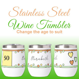 Milestone birthday 50th name yellow orange thermal wine tumbler