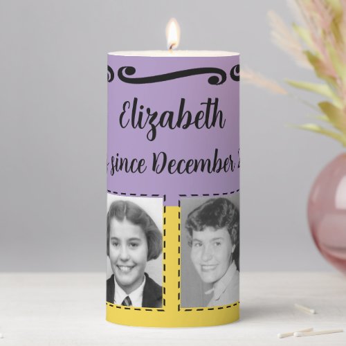 Milestone Birthday add photos name date purple Pillar Candle