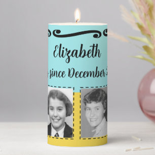 Milestone Birthday add photos name date yellow Pillar Candle