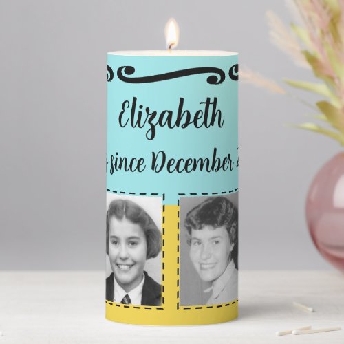 Milestone Birthday add photos name date yellow Pillar Candle