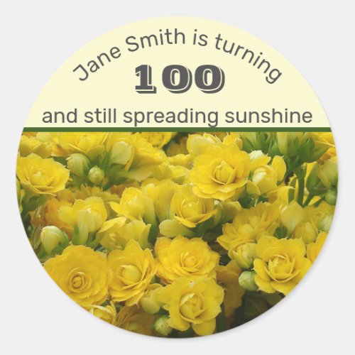 Milestone Birthday Bright Yellow Flowers 100th Classic Round Sticker