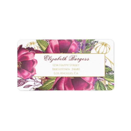 Milestone Birthday Floral Burgundy Elegant Chic Label