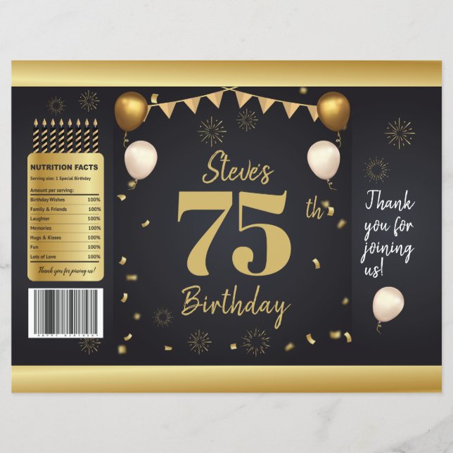 Milestone Birthday Gold Black Chip Bag Wrappers (Front)