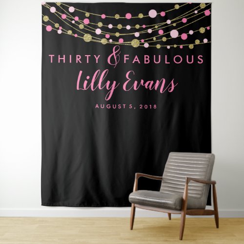 milestone birthday party banner pink and gold tapestry
