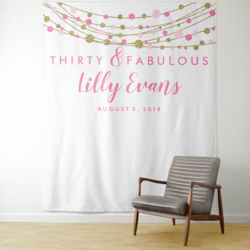 milestone birthday party banner pink and gold tapestry