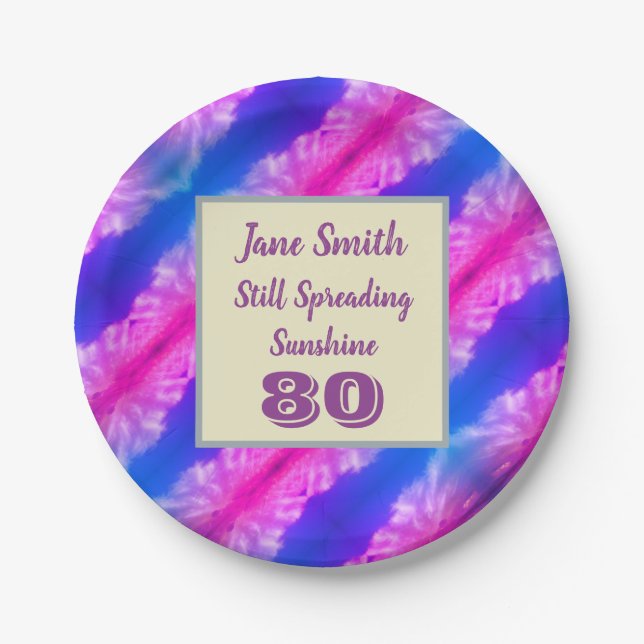 Milestone Birthday Party Bright Neon Color Striped Paper Plates (Front)
