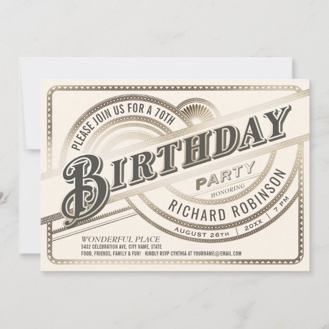 Milestone Birthday Party Invitations Gold & White (Front)