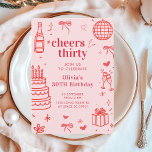 Milestone Birthday Party Invite | Cheers to Thirty<br><div class="desc">Celebrate your big milestone in style with this fun “Cheers to Thirty” birthday invitation. Featuring a playful pink background, champagne bottle, cake, and disco ball doodles, this editable template is perfect for announcing your 30th birthday in a modern, festive way. Personalize with your name, party details, and RSVP information for...</div>