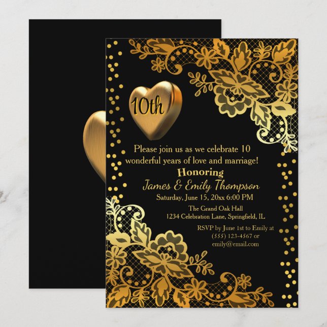 Milestone Black & Gold Wedding Anniversary Party  Invitation (Front/Back)