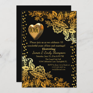 Milestone Black & Gold Wedding Anniversary Party Invitation