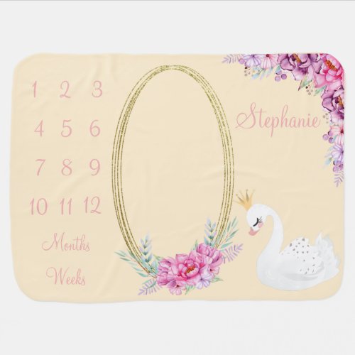 Milestone Blanket Elegant Swan Watercolor Floral